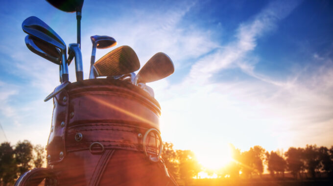 Golf Gear, Clubs At Sunset